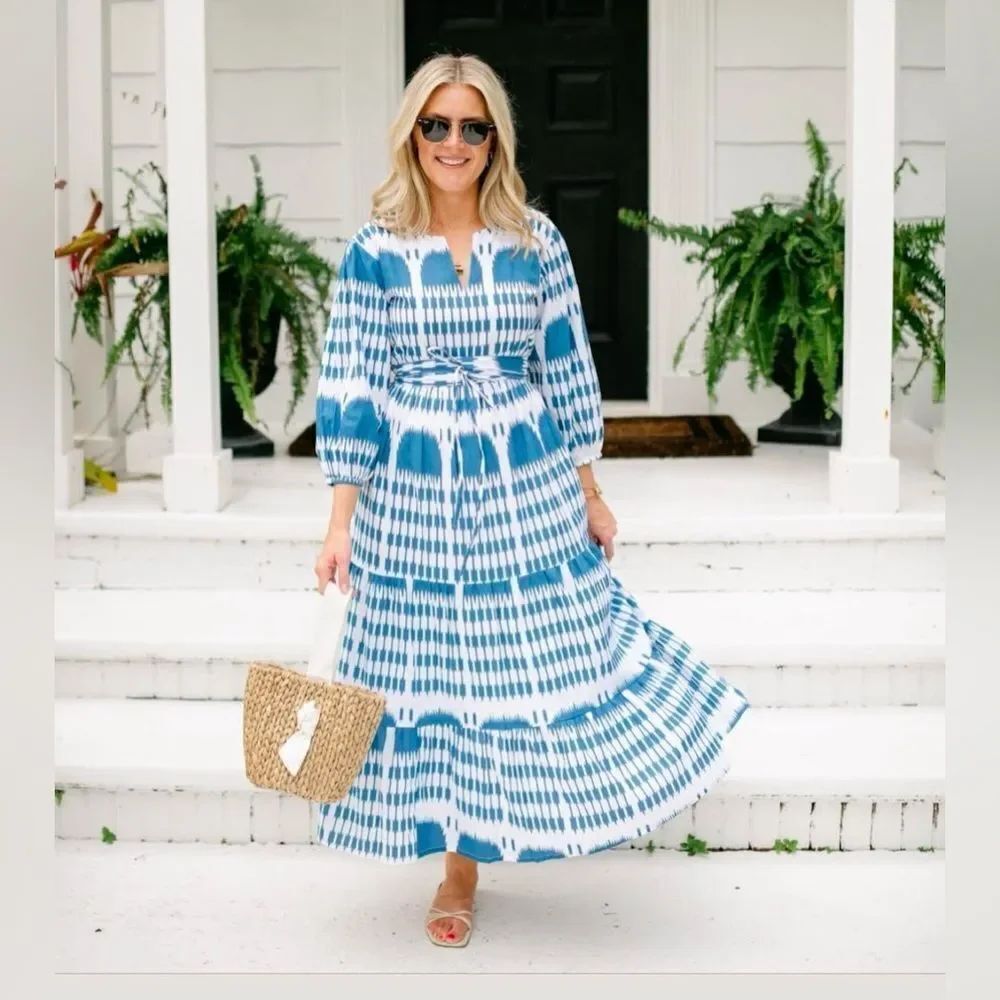 NWT King and Pitt Ferry Dress Blue Ikat